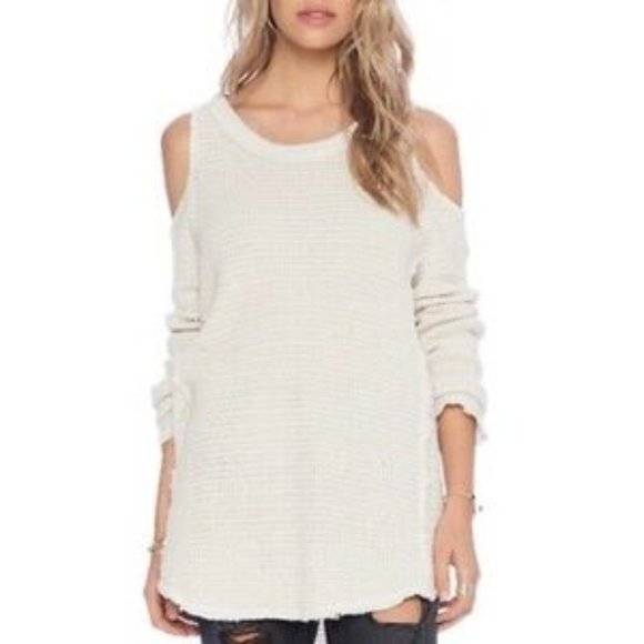 Free People Sweaters - Free People Waffle Knit Cold Shoulder Ivory Sweater Women's M Medium